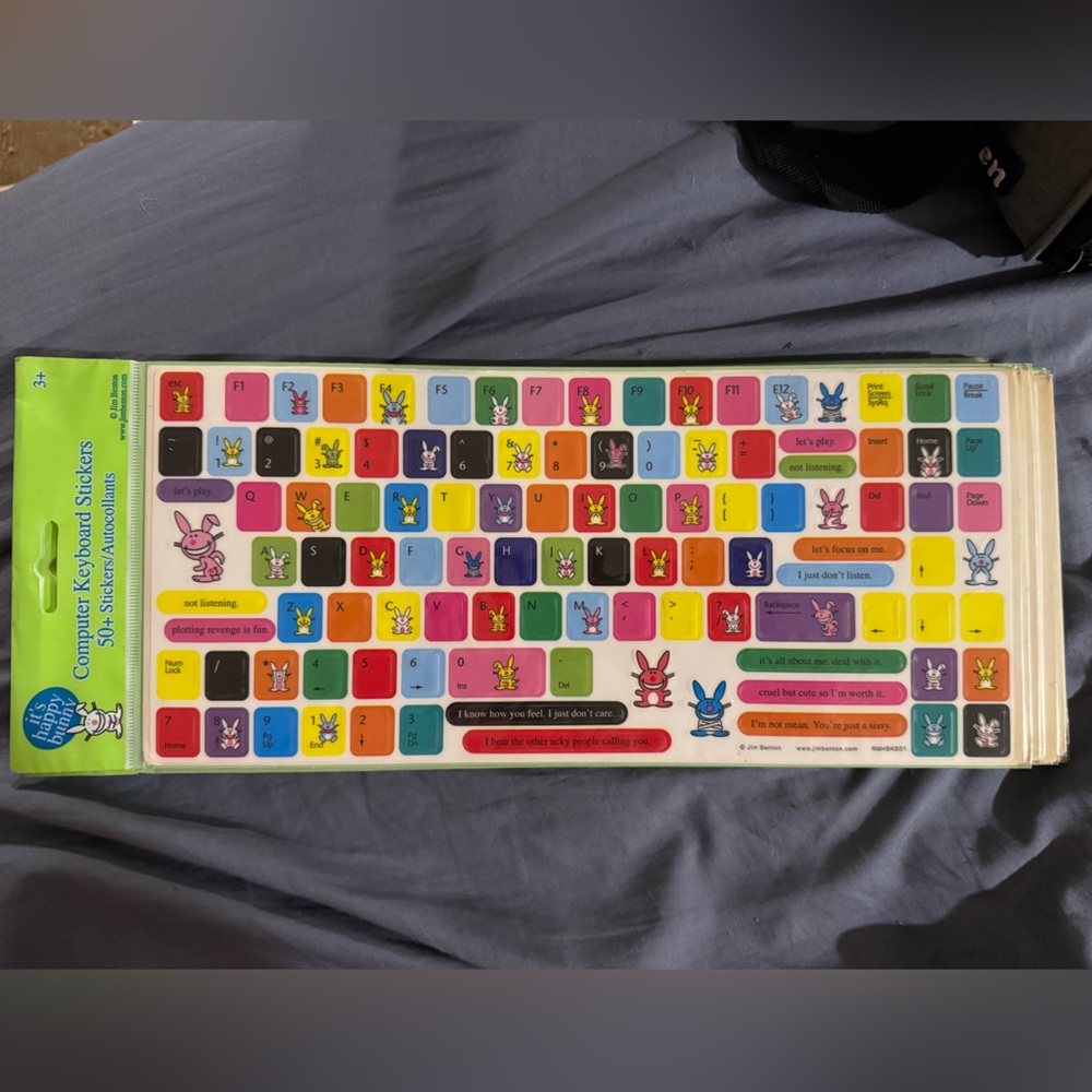 It’s Happy Bunny Computer/Laptop Keyboard Stickers Jim Benton 2004 Y2K New